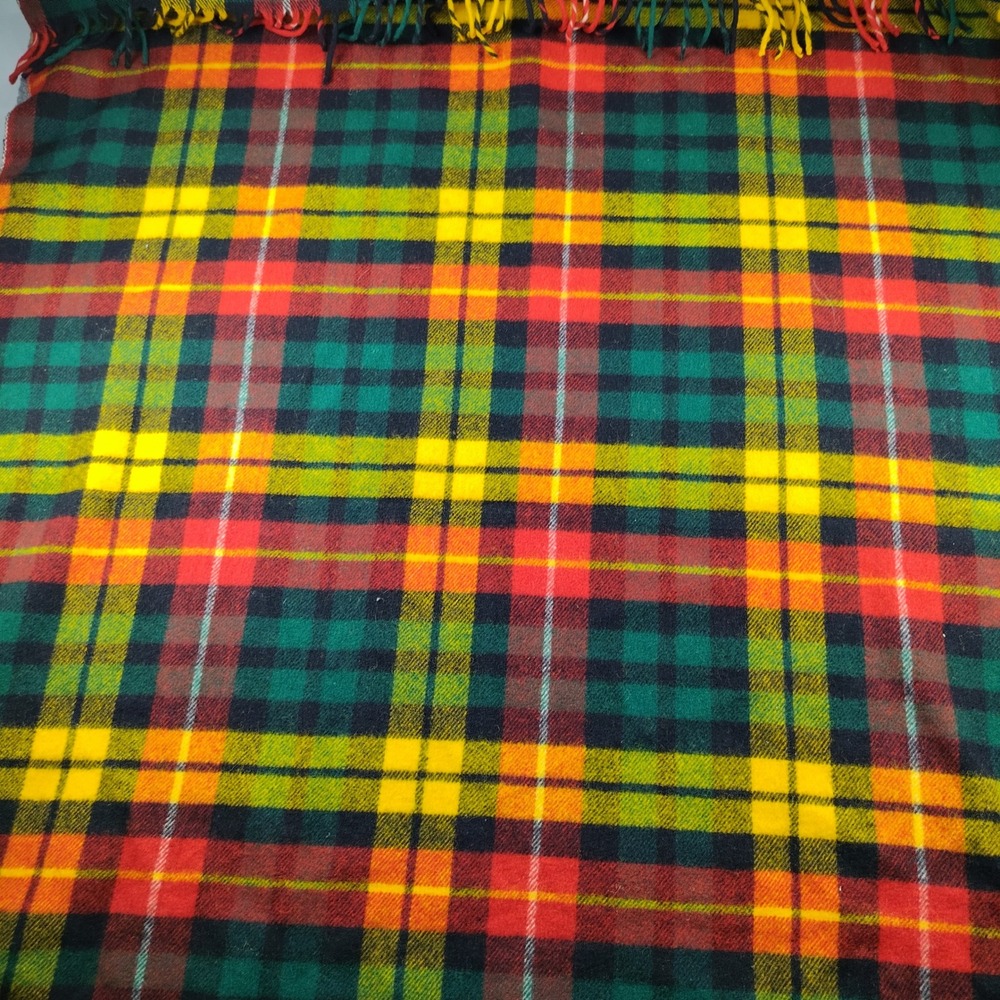 VTG 1960s Faribault Wool Blanket Plaid Red Green 62x52